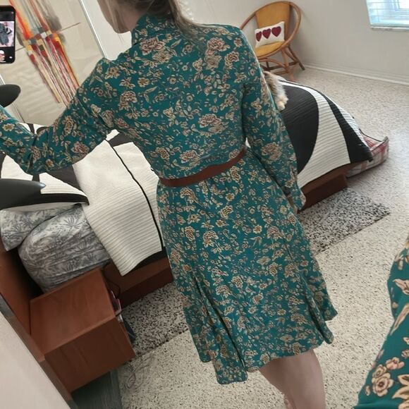 Really Wild 100% silk dress green floral midi 8 - Picture 4 of 8
